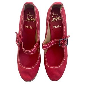 Christian Louboutin Red Mary Jane Wedge Flats